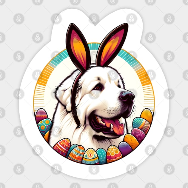 Great Pyrenees Enjoys Easter with Bunny Ears Delight Sticker by ArtRUs